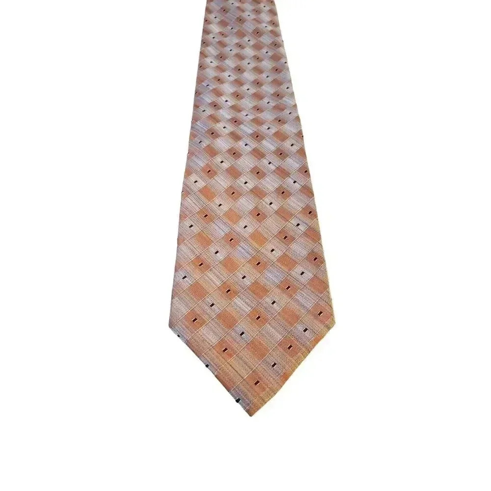 Stafford Mens Orange Brown‎ Blue Geometric 100% Silk Necktie Tie Designer Office